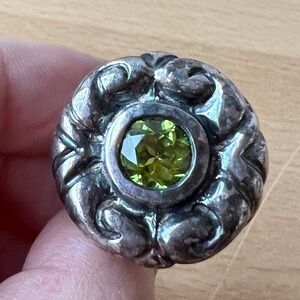 VINTAGE DESIGNER 925 STERLING SILVER PERIDOT WIDE LARGE RING FLORAL UNIQUE HEAVY